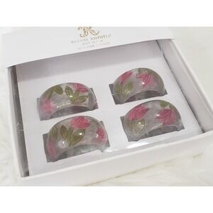 NEW 4 Rachel Ashwell Napkin RINGS CLEAR PINK FLOWERS spring easter maximalist
